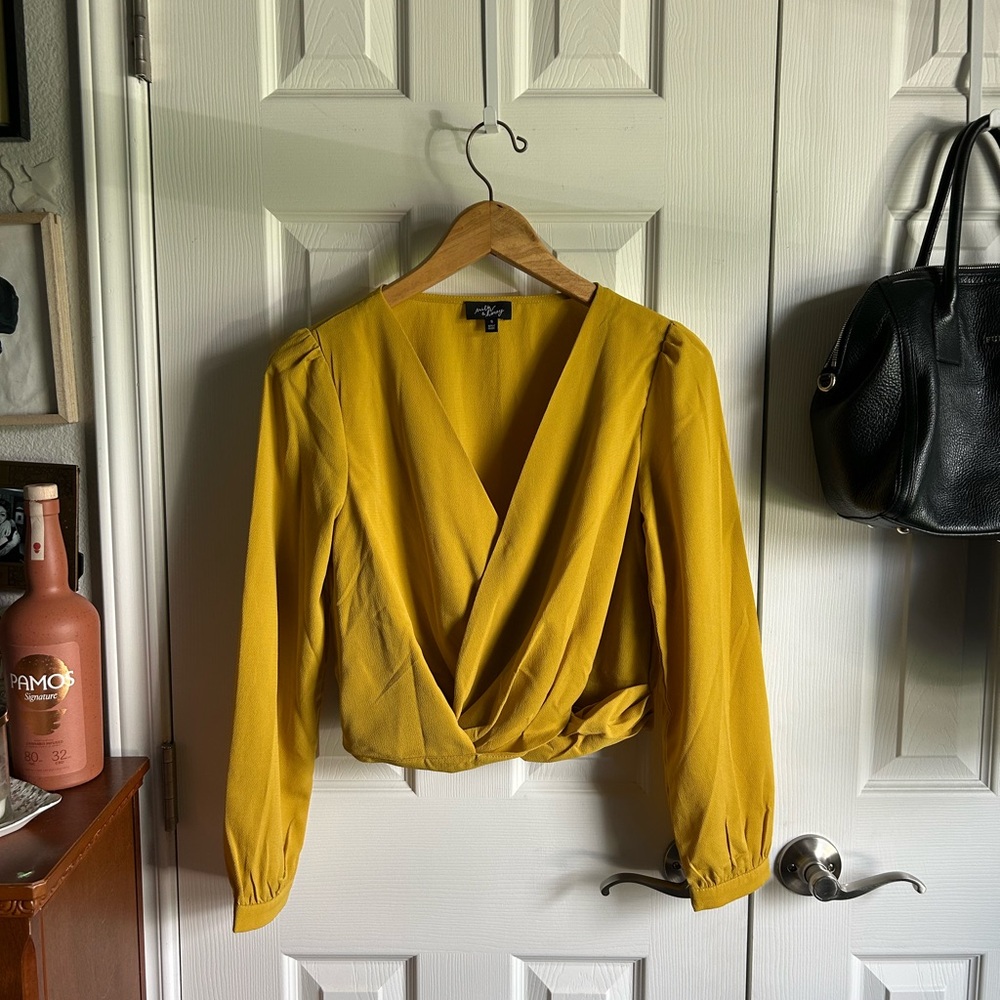 Surplice Wrap-Front Blouse in Mustard Yellow - Women